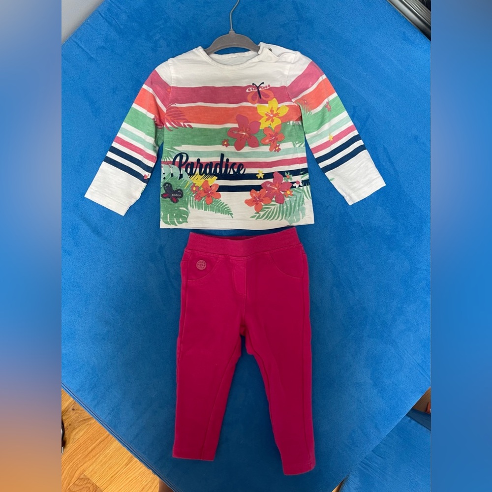 Boboli baby girl shirt and pants set 12 mon